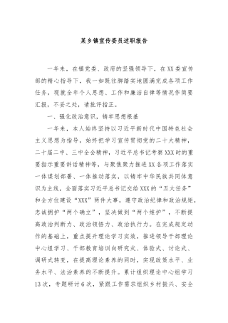 某乡镇宣传委员述职报告