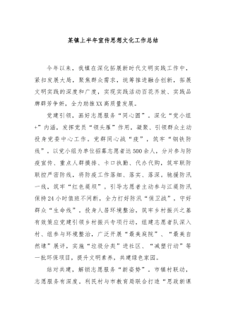 某镇上半年宣传思想文化工作总结