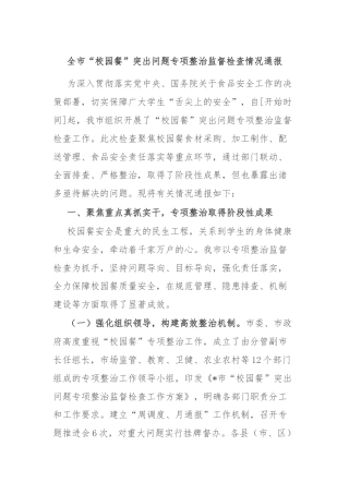 全市“校园餐”突出问题专项整治监督检查情况通报