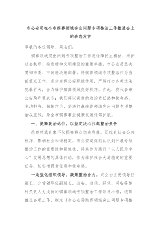 市公安局在全市殡葬领域突出问题专项整治工作推进会上的表态发言
