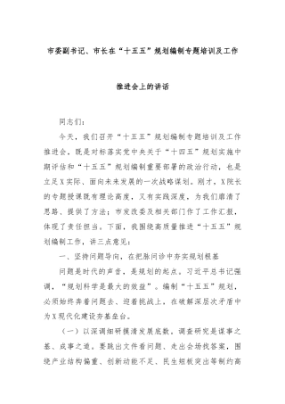 市委副书记、市长在“十五五”规划编制专题培训及工作推进会上的讲话