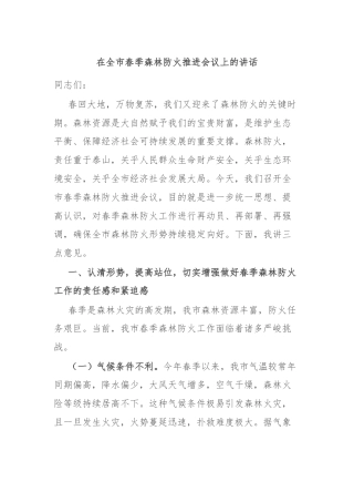在全市春季森林防火推进会议上的讲话