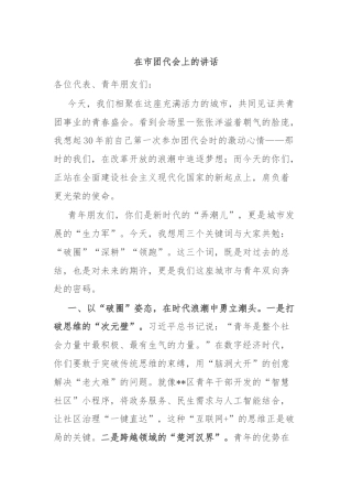 在市团代会上的讲话
