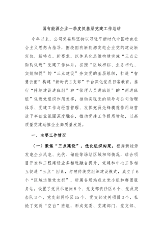 国有能源企业一季度抓基层党建工作总结