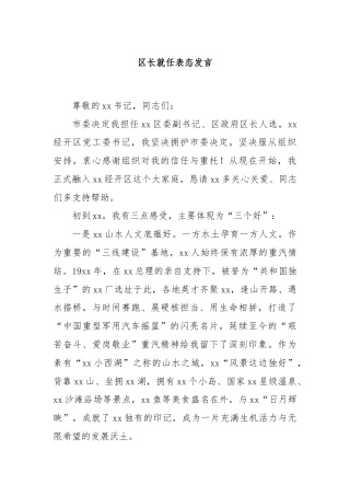 区长就任表态发言