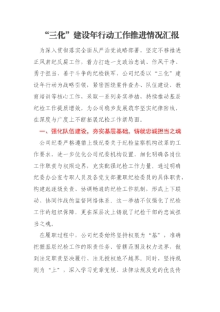 “三化”建设年行动工作推进情况汇报