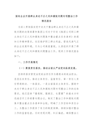 国有企业开展群众身边不正之风和腐败问题专项整治工作情况报告