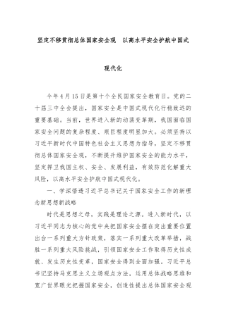 坚定不移贯彻总体国家安全观  以高水平安全护航中国式现代化