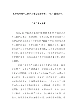 某街道未成年人保护工作站经验材料：“汇”爱助成长，“未”童赋能量