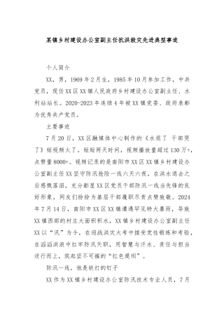 某镇乡村建设办公室副主任抗洪救灾先进典型事迹