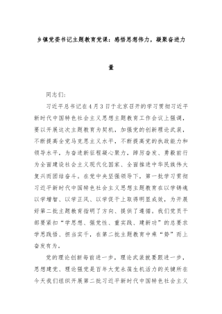 乡镇党委书记主题教育党课：感悟思想伟力，凝聚奋进力量