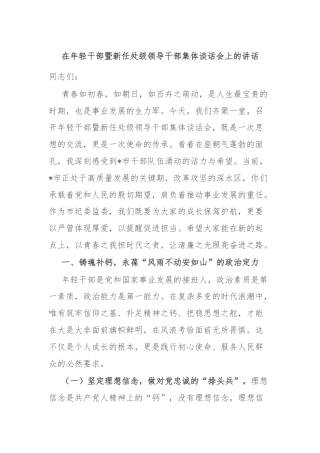 在年轻干部暨新任处级领导干部集体谈话会上的讲话