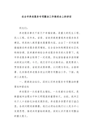 在全市养老服务专项整治工作推进会上的讲话