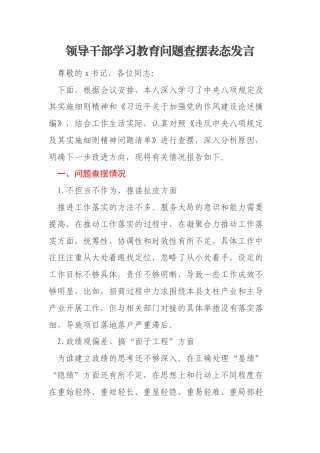 领导干部学习教育问题查摆表态发言