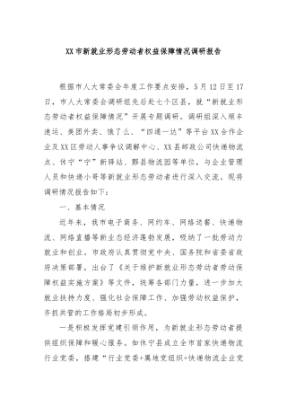 XX市新就业形态劳动者权益保障情况调研报告
