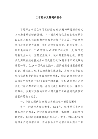 X市经济发展调研报告