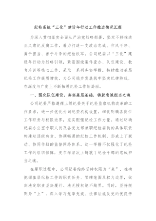 纪检系统“三化”建设年行动工作推进情况汇报