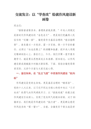 交流发言：以“学查改”绘就作风建设新画卷