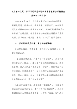 3月第一议题：学习习近平总书记云南考察重要讲话精神交流研讨心得体会