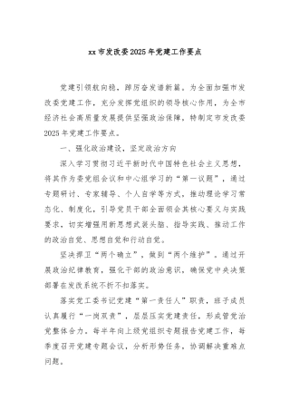 xx市发改委2025年党建工作要点