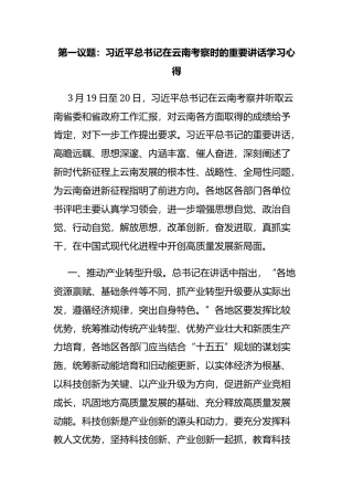 第一议题：习近平总书记在云南考察时的重要讲话学习心得