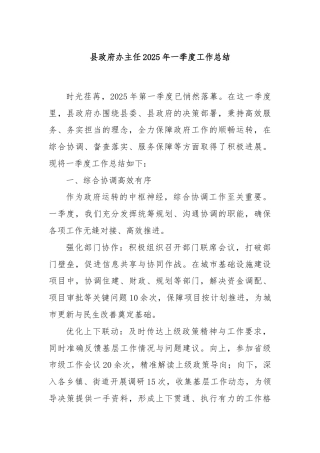 县政府办主任2025年一季度工作总结