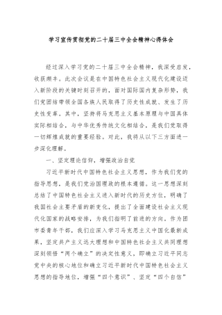 学习宣传贯彻党的二十届三中全会精神心得体会