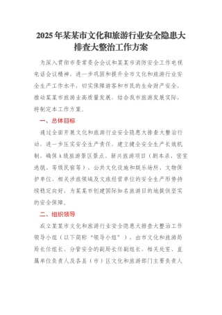 2025年某某市文化和旅游行业安全隐患大排查大整治工作方案