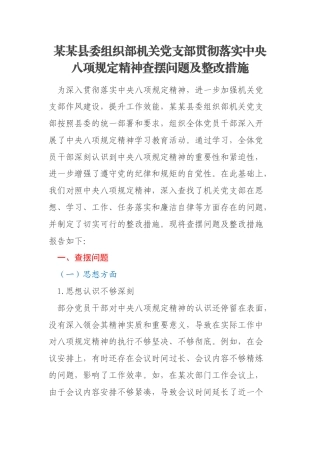 某某县委组织部机关党支部贯彻落实中央八项规定精神查摆问题及整改措施