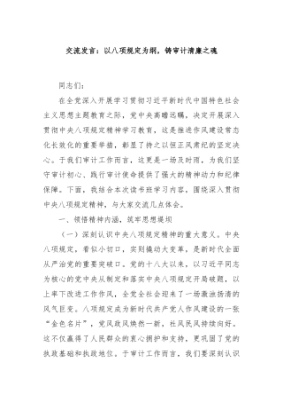 交流发言：以八项规定为纲，铸审计清廉之魂