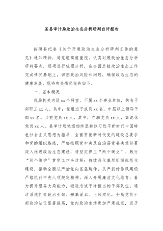 某县审计局政治生态分析研判自评报告