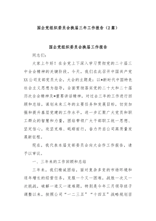 (2篇)国企党组织委员会换届三年工作报告