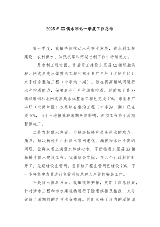 2025年XX镇水利站一季度工作总结