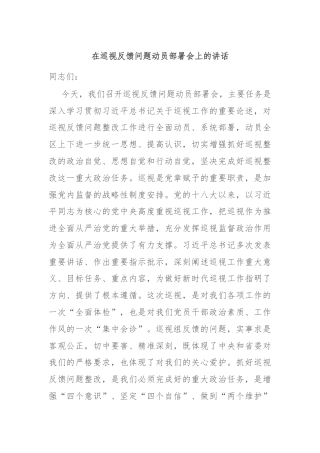 在巡视反馈问题动员部署会上的讲话