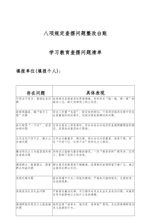 八项规定查摆问题整改台账