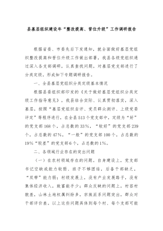 县基层组织建设年“整改提高、晋位升级”工作调研报告