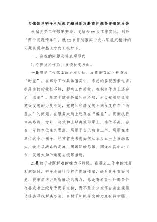 乡镇领导班子八项规定精神学习教育问题查摆情况报告
