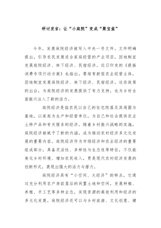 研讨发言：让“小庭院”变成“聚宝盆”