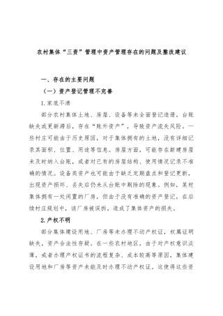 4.农村集体“三资”管理中资产管理存在的问题及整改建议