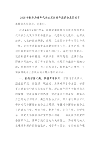 2025年税务局青年代表在五四青年座谈会上的发言