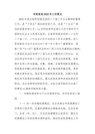 市财政局2025年工作要点
