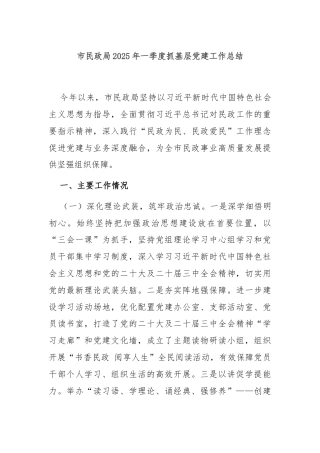 市民政局2025年一季度抓基层党建工作总结