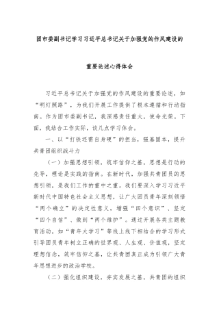团市委副书记学习习近平总书记关于加强党的作风建设的重要论述心得体会