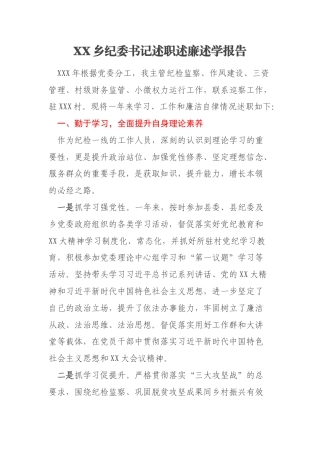XX乡纪委书记述职述廉述学报告