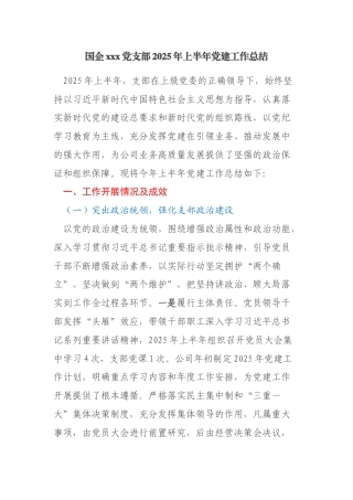国企xxx党支部2025年上半年党建工作总结