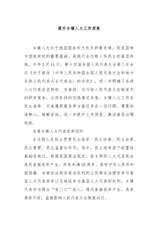 提升乡镇人大工作质效