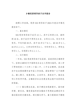 乡镇党委领导班子自评报告