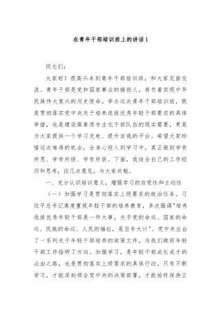 在青年干部培训班上的讲话1