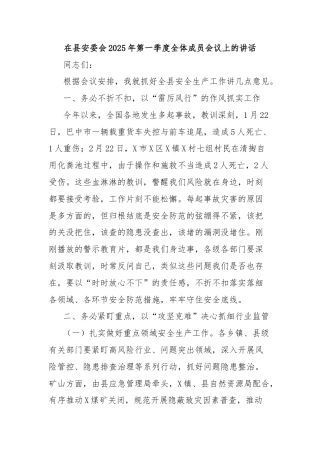 在县安委会2025年第一季度全体成员会议上的讲话