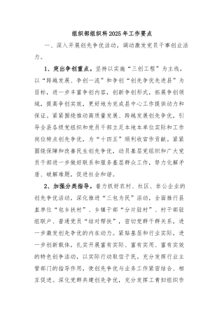 组织部组织科2025年工作要点